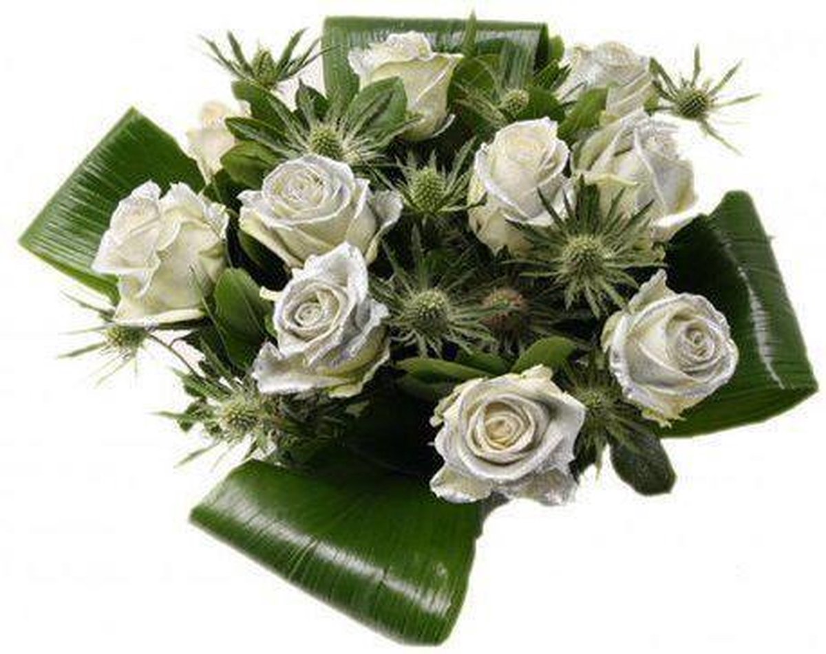 Boeket 10 glitter zilveren rozen