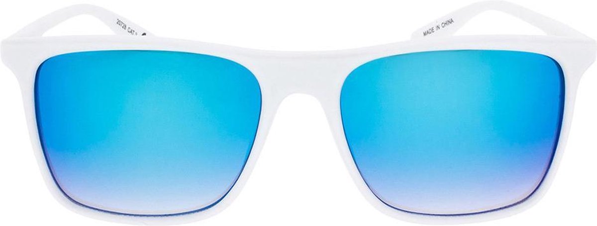 Icon Eyewear Zonnebril BLITZ - Mat wit montuur - Blauw spiegelende glazen