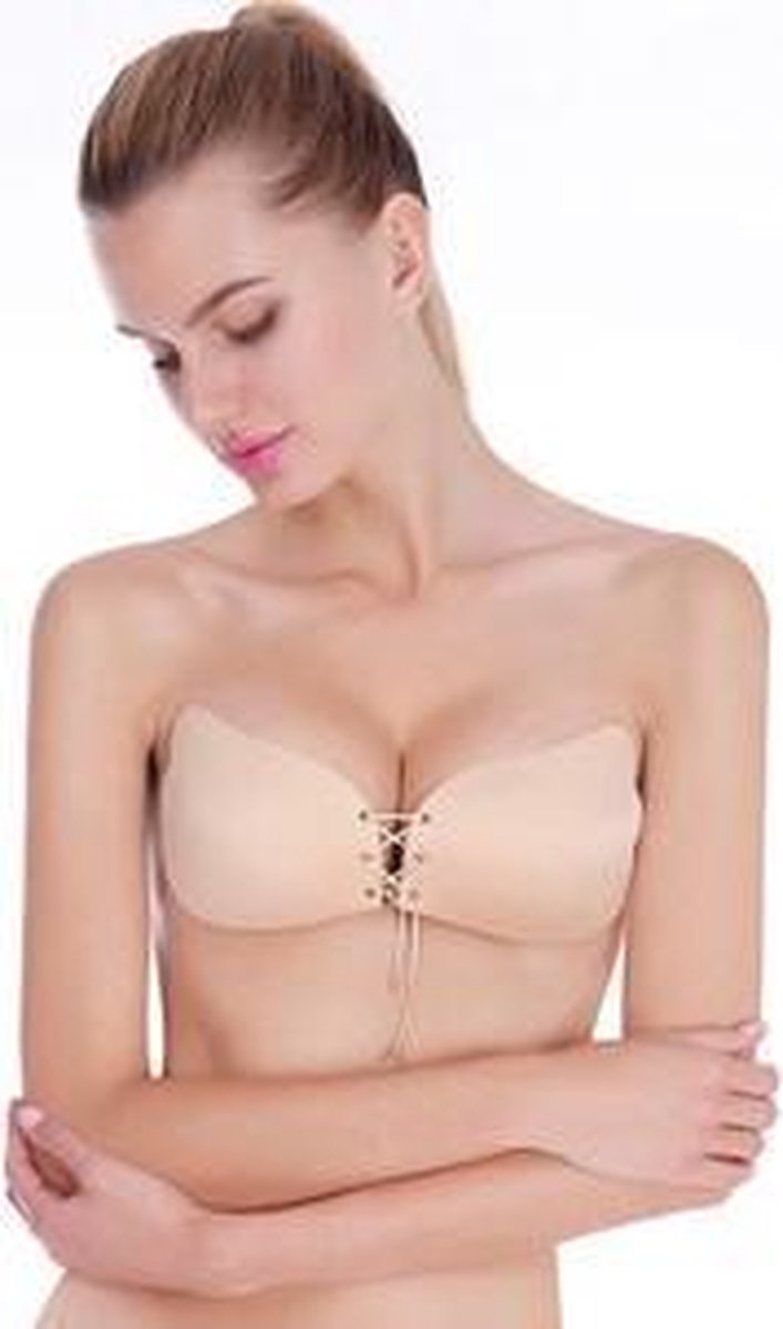 Zelfklevende Straploze Push Up Plakbeha - Rugloze BH - Geen Bandjes - Nude  - XXL - Cup | bol