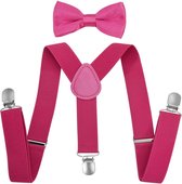 Fako Fashion® - Kinder Bretels Met Vlinderstrik - Kinderbretels - Vlinderdas - Strik - 65cm - Donkerroze