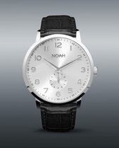 NOAH Slimline Silver leather - Horloge - Diameter Ø 43 mm - Saffierglas - zilver/zwart