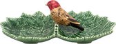 Bordallo Pinheiro Folhas Serveerschaaltje - Dubbelblad - Rode Vogel - Groen/Rood - Aardewerk - 22 cm