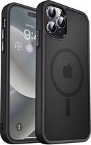 Hoesje Geschikt voor Apple iPhone 15 Pro Max - Compatibel met MagSafe - Matte Beschermhoes - Back Cover met Magneet - Geschikt voor Draadloos Opladen met Magnetische Ring - Zwart