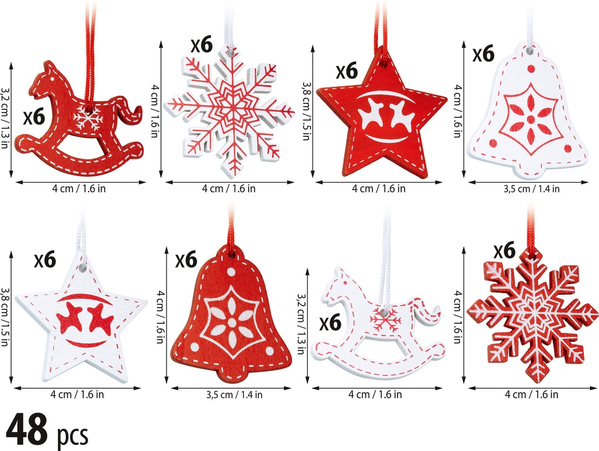 BRUBAKER Set de Cintres de Noël 48 Pièces - Décorations d'Arbre en Bois 3-4  cm 