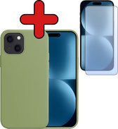 Hoesje Geschikt voor iPhone 15 Plus Hoesje Siliconen Case Hoes Met Screenprotector - Hoes Geschikt voor iPhone 15 Plus Hoes Cover Case - Groen