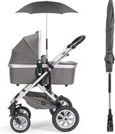 Baby Parasol/Paraplu voor Kinderwagen, Buggy of Wandelwagen - Diameter 73 cm - UV-Zonbescherming voor Baby en Kind - Universele Klem voor Rond of Ovaal Frame - Zwart