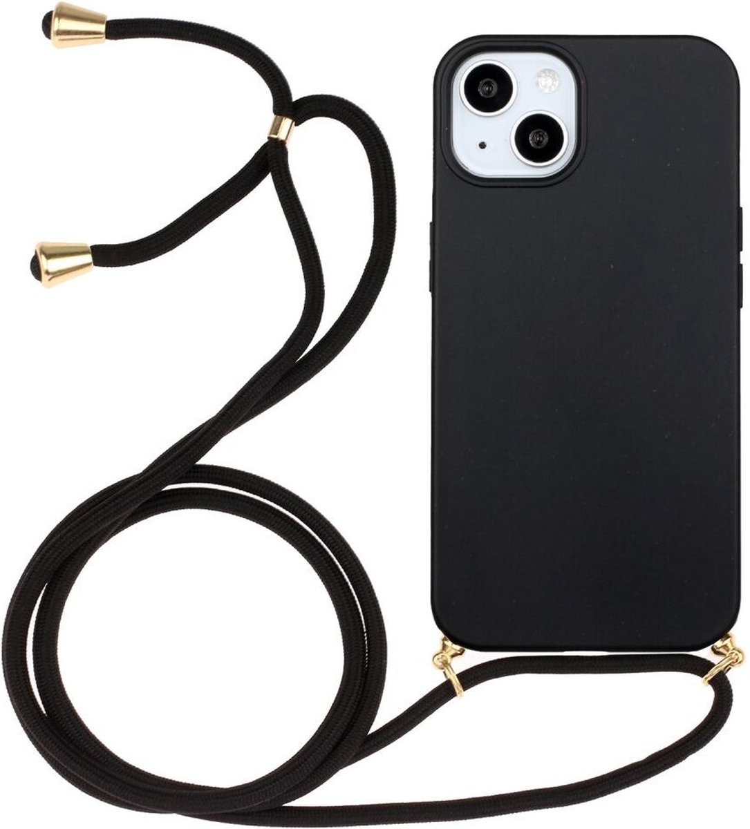 Geschikt voor Apple iPhone 15 Hoesje Flexibel TPU met Koord Back Cover Zwart