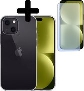 Hoesje Geschikt voor iPhone 15 Hoesje Siliconen Case Met Screenprotector - Hoes Geschikt voor iPhone 15 Hoes Siliconen - Transparant