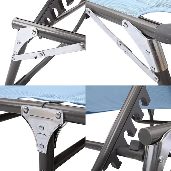 XXL aluminium ligstoel met zonnedak, strandbed met drie poten, 200x70 cm, maximale belasting 150 kg, blauw textileen, sneldrogend schuim van TecTake — afbeelding 2
