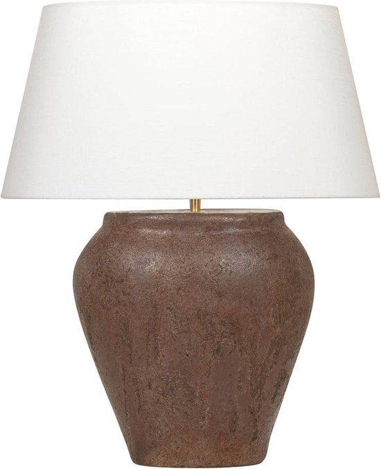 Lampe de table ovale Midi Chilton | 1 lumière | marron / crème | céramique/tissu | Ø 50 cm | 63 cm de haut | classique / rural / design attrayant