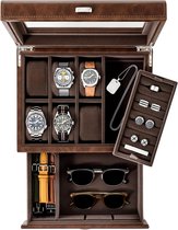 Bayswater Heren Horlogebox - 6-Vaks Horlogedoos voor Mannen – Horlogebox voor Mannen - Sieradendoos Mannen - Horlogebox Heren - Leren Box - Zwart