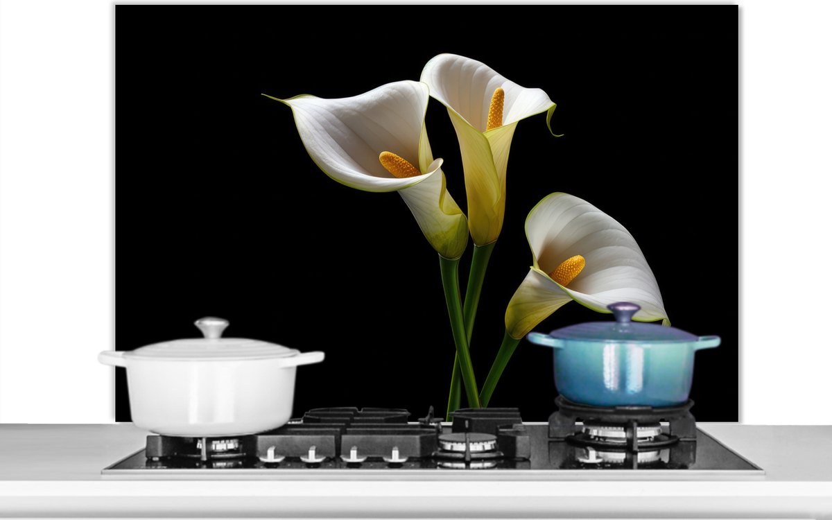 Spatscherm keuken 100x65 cm - Kookplaat achterwand Planten - Bloemen - Wit - Natuur - Botanisch - Muurbeschermer - Spatwand fornuis - Hoogwaardig aluminium