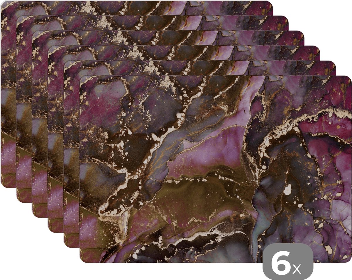 Placemats - Marmer - Goud - Steen - Onderleggers placemat - 45x30 cm - 6 stuks
