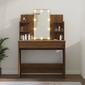 The Living Store Coiffeuse Chêne brun - Siècle des Lumières LED - Espace de rangement pratique - 96x40x142 cm
