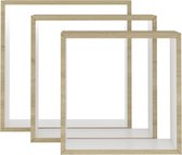 The Living Store Kubusvormige Wandschappen - Set van 3 - Wit en Sonoma Eiken - MDF - 30x10x30 cm / 27x10x27 cm / 24x10x24 cm - Onzichtbaar Montagesysteem