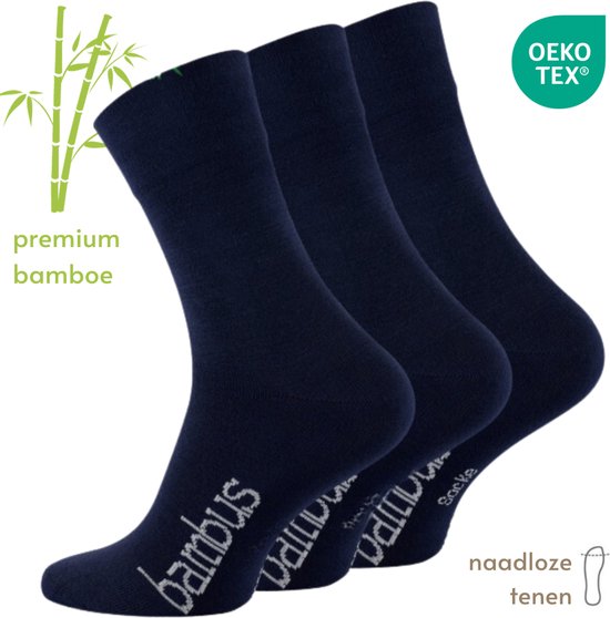 Bamboe Sokken Set - 3 paar - Donker blauw- maat 43-46 - Naadloze teen, zonder knellende boord