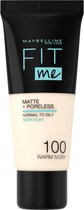 Maybelline New York - Fit Me Matte + Poreless Foundation - 100 Warm Ivory - Medium Dekkende Foundation met Matte Finish voor de Normale tot Vette Huid - 30 ml