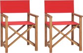 The Living Store Regisseursstoelen - Massief teakhout - Inklapbaar - Rood - 57.5 x 54.5 x 85 cm - Levering bevat 2 stoelen
