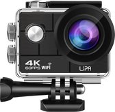 Caméra d'action Lipa AT-Q44CR 4K Ultra HD IPS Wifi / caméra d'action avec supports / Avec télécommande / Capteur Sony IMX / 4K 60 FPS / 24 MP / 21 supports / Stabilisation d'image électronique / Boîtier waterproof / Avec carte SD 16 GB