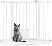 Bettacare Huisdierenhek met Afsluitbare Kattenluik Assortiment, 94.3 cm - 102.3 cm (11 opties beschikbaar), Wit, 75 cm Hoogte, Extra Hoog Hondenveiligheidshek met Kattenluik, Eenvoudige Installatie