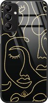 Casimoda® hoesje - Geschikt voor Samsung Galaxy A14 5G - Abstract Faces - Luxe Hard Case Zwart - Backcover telefoonhoesje - Zwart