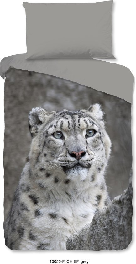 Good Morning Dekbedovertrek "wit sneeuwluipaard" - Grijs - (240x200/220 cm) - Katoen Flanel