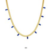Twice As Nice Halsketting in goudkleurig edelstaal, 9 blauwe rechthoekige zirkonia 40 cm+5 cm
