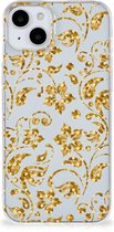 Telefoonhoesje Geschikt voor iPhone 15 Back Cover Siliconen Hoesje Gouden Bloemen