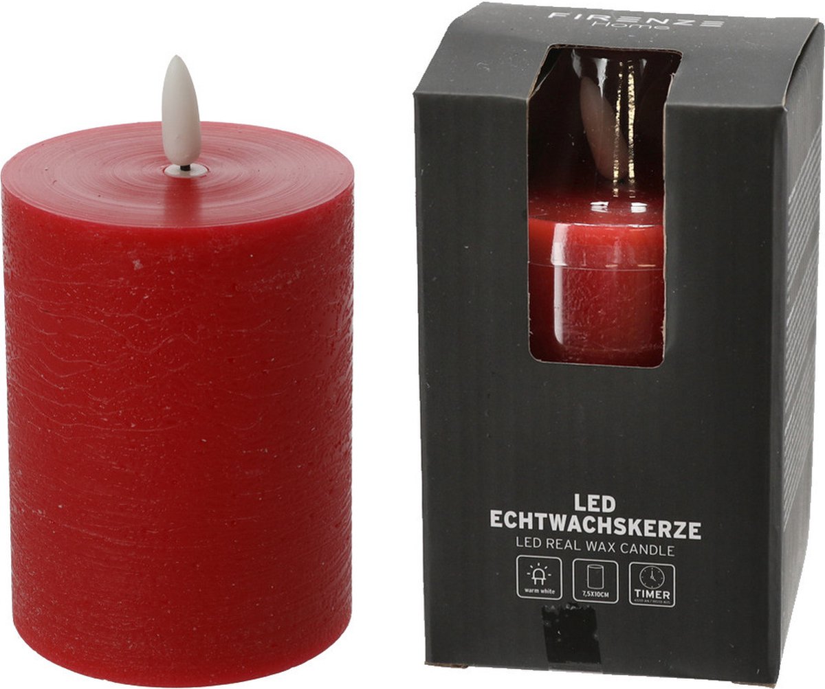 Firenze Home LED kaars - rood - D7,5 x H10 cm -met timer