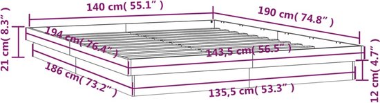 vidaXL - Bedframe - LED - massief - hout - 140x190 - cm
