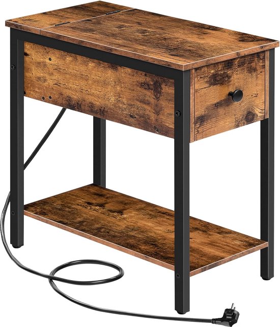 Table d'Appoint - HOOBRO - Table de Chevet - 2 Tiroirs - Ports USB - Prises de Courant - Maison