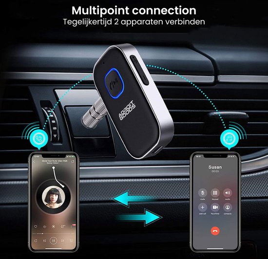 AdroitGoods Bluetooth Aux Receiver Ontvanger Auto - Bluetooth 5.0 Zender - Transmitter - Handsfree bellen - Auto Accessories van AdroitGoods — afbeelding 2