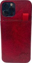 HEM Luxe Lederen Back Cover - Geschikt voor iPhone 14 / iPhone 15 - Rood - Telefoonhoesje / Achterkant voor 3 pasjes