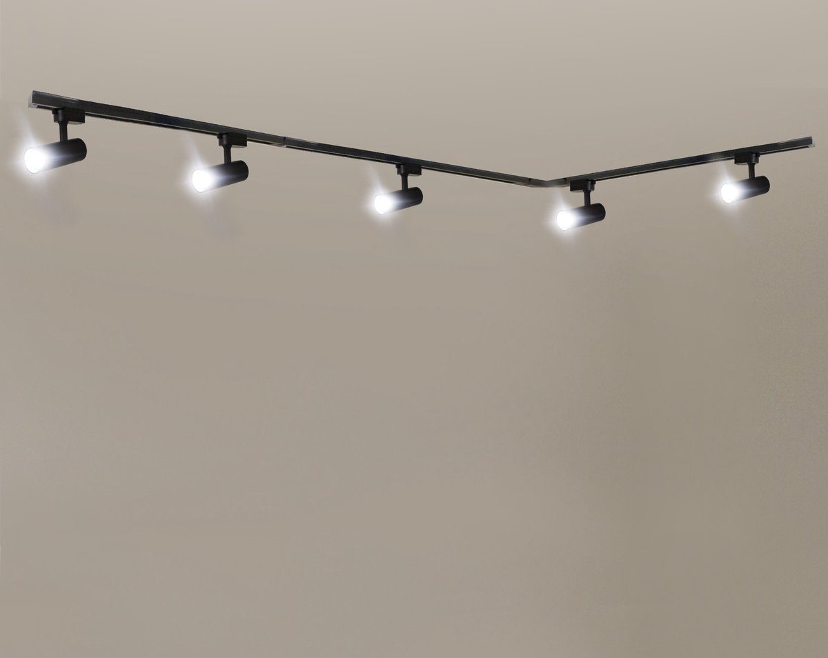Rilimo Railverlichting - Railsysteem Plafondverlichting - GU10 Spots Ronde Spots - Dimbaar Sfeervol Zwart 5 Spots 3 Meter Links/ Rechts