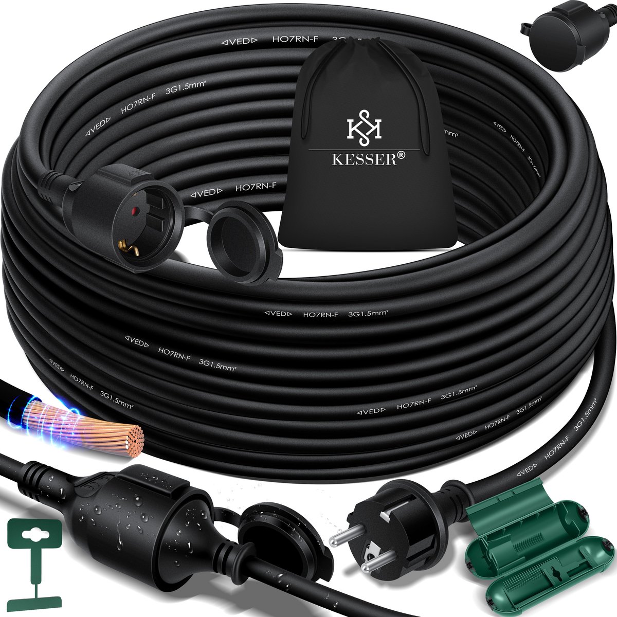 KESSER® Verlengkabel 25 meter voor binnen en buiten IP44 - Verlengsnoer met Stekker