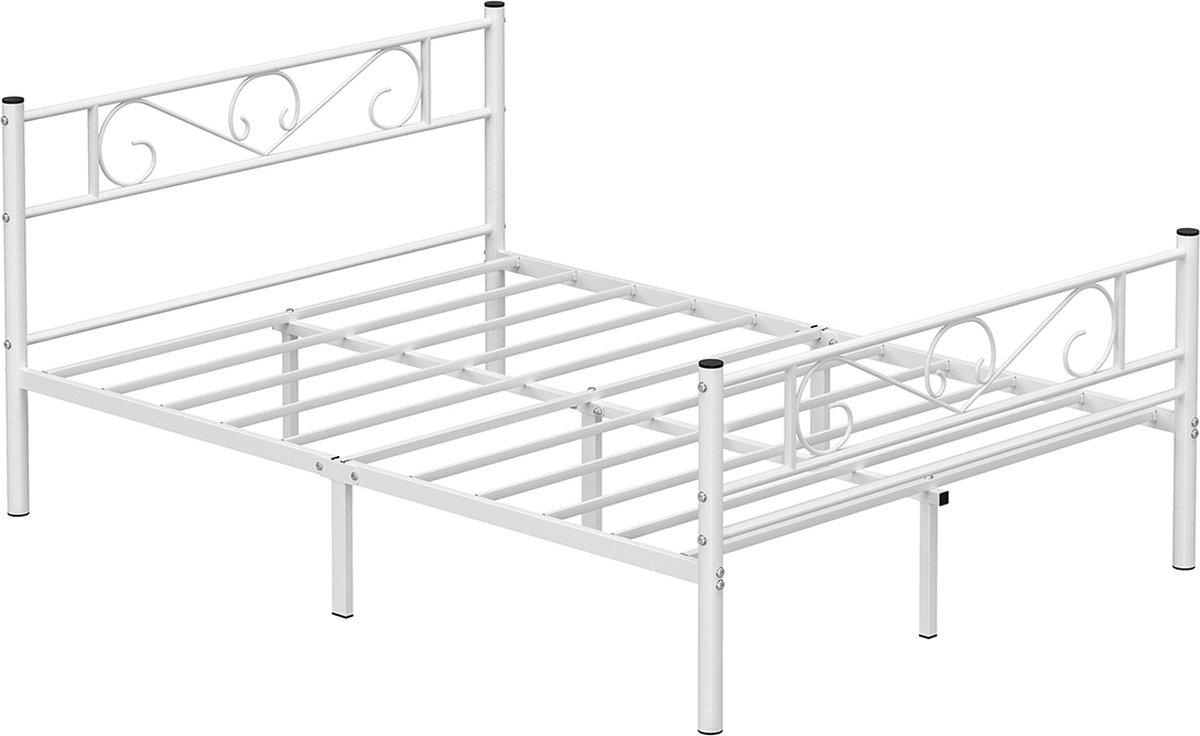 Bedframe 140 x 200 - Tweepersoonsbed - Twijfelaar - Bed - Bedframe metaal - Met lattenbodem - 140 x 190 cm - Metaal - Wit