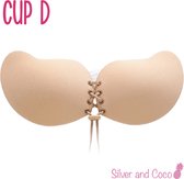 SilverAndCoco® - Push up Plak BH herbruikbaar veter sluiting / Zelfklevende Invisible bh met vetersluiting / Onzichtbare Siliconen Tepel bedekkers BH Pads Silicone Nipple cover Strapless boob lift - Nude / Beige - Cup D