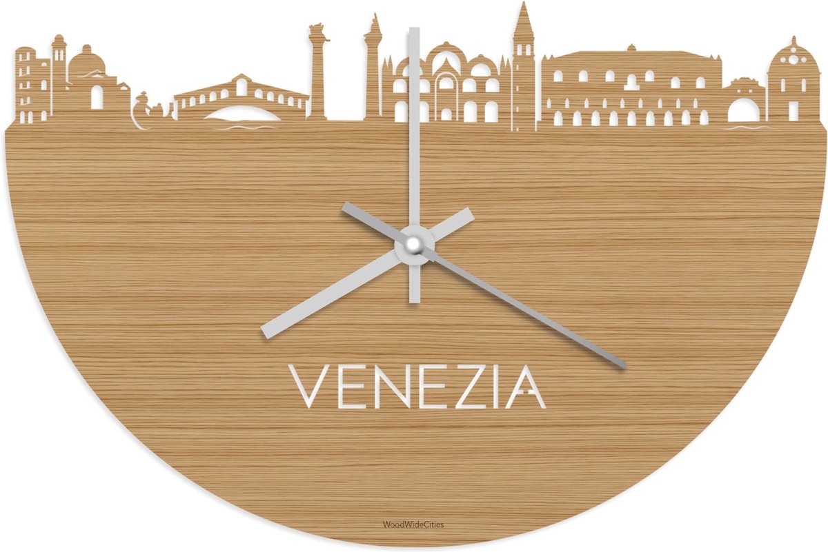 Skyline Klok Venezia Bamboe hout - Ø 40 cm - Stil uurwerk - Wanddecoratie - Meer steden beschikbaar - Woonkamer idee - Woondecoratie - City Art - Steden kunst - Cadeau voor hem - Cadeau voor haar - Jubileum - Trouwerij - Housewarming - WoodWideCities