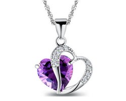 Lumici® | Amethist Ketting - Paars Hartje - Steen - Liefde - Relatie - Geschenk - Natuur - Zomer - Lente - Cadeau Voor Vrouwen - Moederdag Cadeau - Valentijn - Liefde - Verrassing - Goud & Zilver