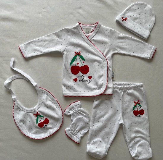 Babysetje 5-delig - Newborn kleding set/meisje - kraamcadeau- cute cherry
