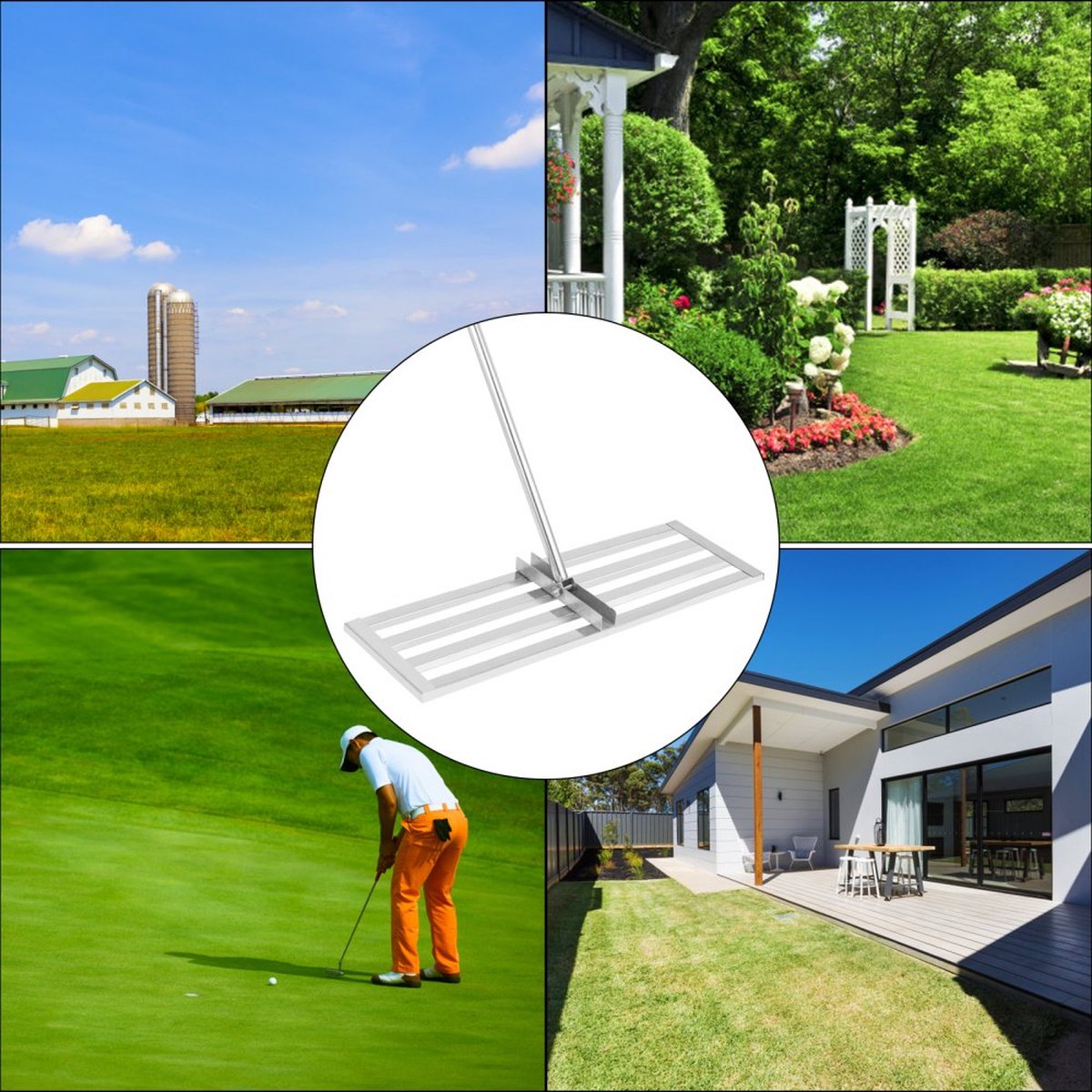 Gazon Nivellering Hark Grond Leveler 50 cm - Verstelbaar Handvat 1.20-1.90 m Tuin Gazon Golf Zand Gras Golfbaan Achtertuin Bodemnivellering Nivelleren - Groen