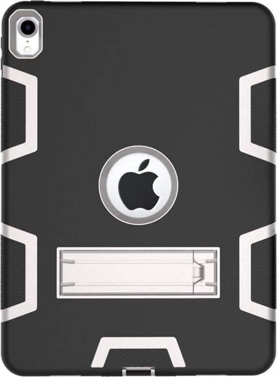 Shop4 - Geschikt voor iPad Pro 11 (2018) Hoes - Extreme Case met Kickstand Zilver Zwart