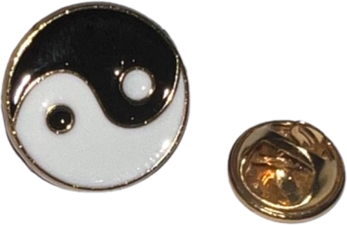 Yin Yang Emaille Pin 1.8 cm / 1.8 cm / Zwart wit Goud