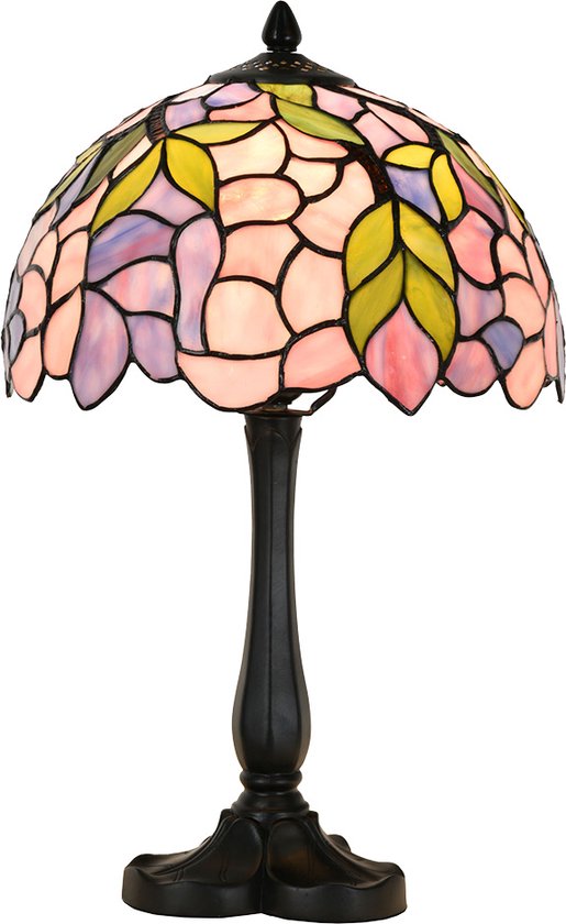 LumiLamp Lampe de table Tiffany Ø 30x50 cm Rose Verre Lampe de bureau Tiffany