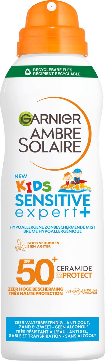 Goedkoopste Garnier Ambre Solaire Kids Sensitive Expert Hypoallergene Zonbeschermende Mist SPF50 - voor de Gevoelige Huid met Ceramide Protect - 150 ML