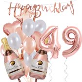 49 Jaar Verjaardag Cijferballon 49 - Feestpakket Snoes Ballonnen Pop The Bottles - Rose White Versiering