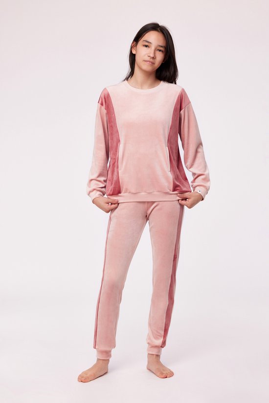 Pyjama Dames Studio Woody Bicolore Velours Poches Latérales - Rose Pâle