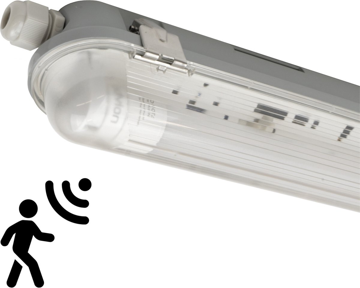 LEDVION LED TL Armatuur - 150CM - 15W - 4000K - IP65 - LED TL Buis & Bewegingssensor Grijs