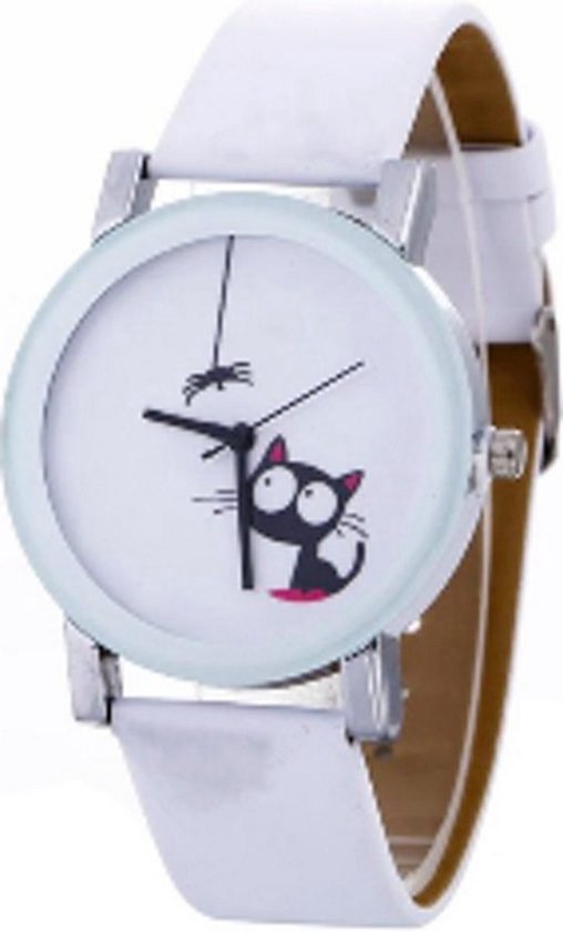 Hidzo Horloge Cute Cat Ø 37 mm - Wit - In horlogedoosje