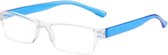 XYZ Eyewear Leesbril Blauw +1.00 - Dames - Heren - Leesbrillen - Trendy - Lees bril - Leesbril met sterkte - Voordeel - Randloos - Met sterkte +1.00